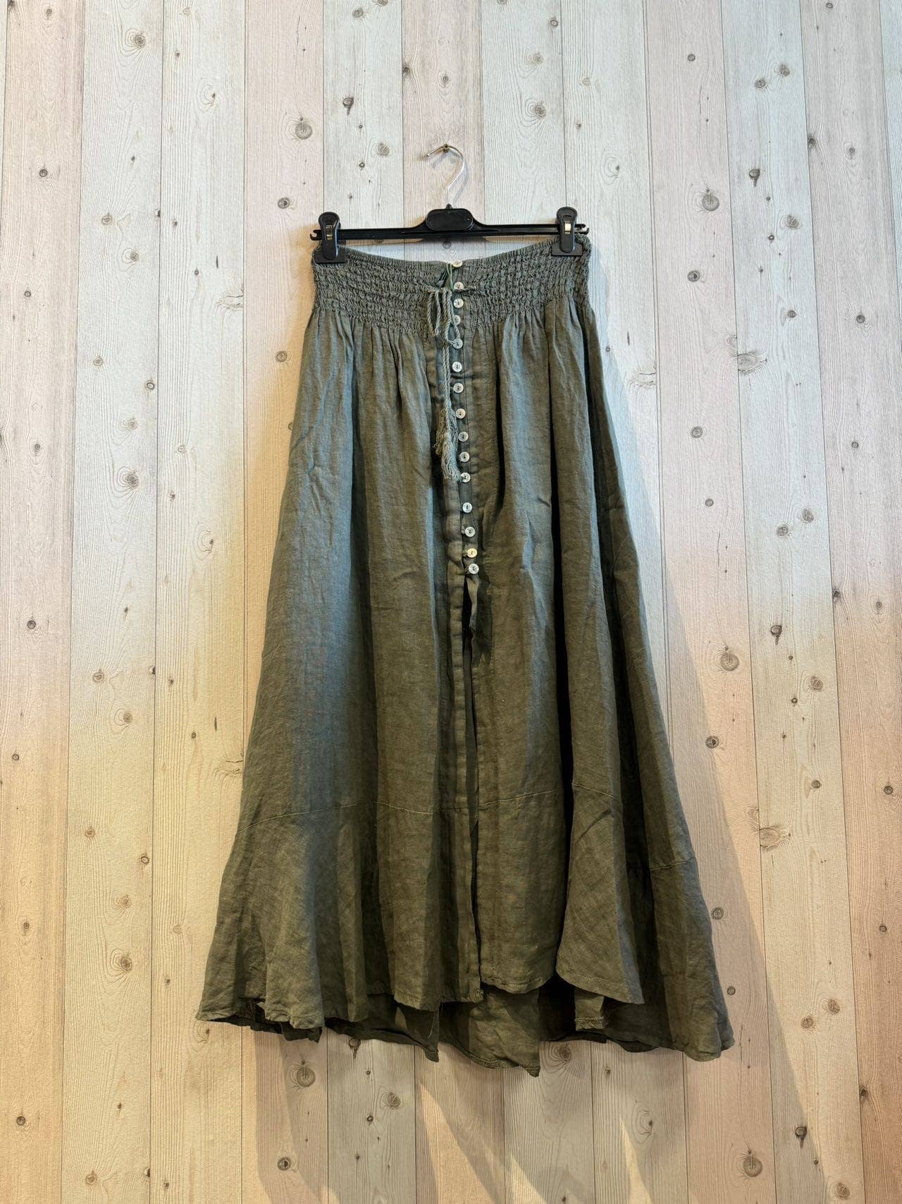 LINEN SKIRT WITH BUTTONS, ELASTIC WAIST, 100% LINEN