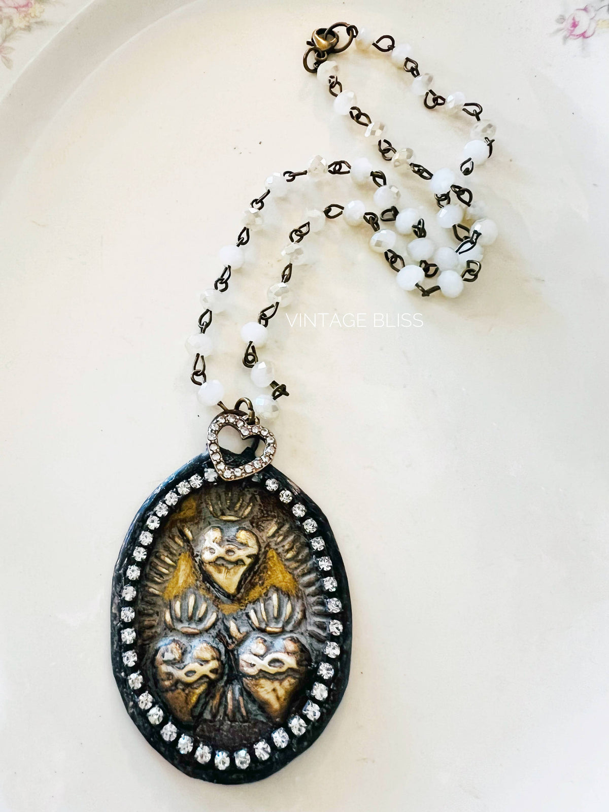 Soldered Sacred Heart Medallion Beaded Chain Necklace