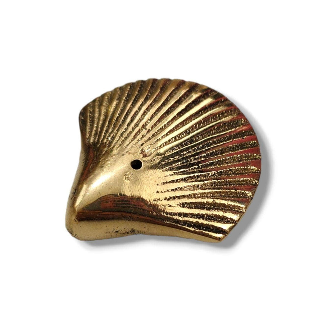 Solid Brass Incense Holder Shell 4 x 4cm - Gold / Green