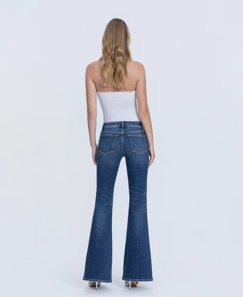Low Rise Dark Wash Full Length Easy Flare Jeans